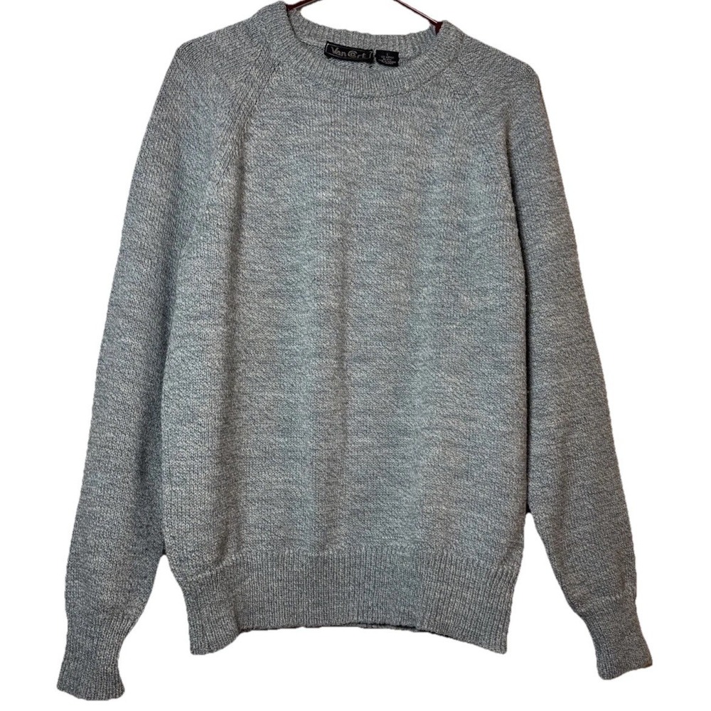 Vintage Van‎ Cort Sweater Mens Large Blue Gray Crewneck Knit Pullover Acrylic